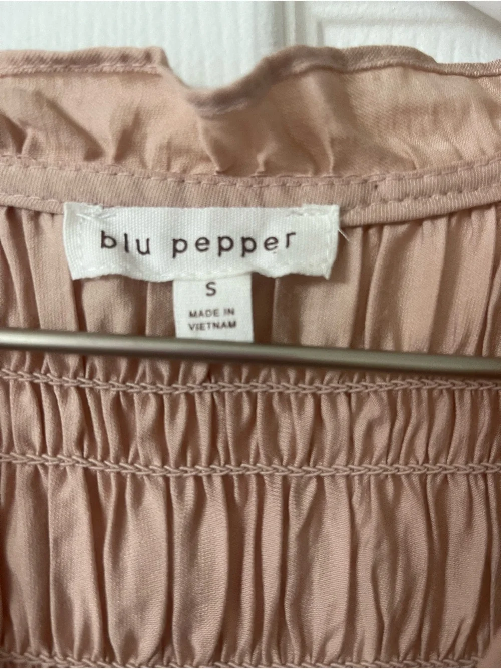 Blu Pepper Blush Smocked V-Neck Tiered Maxi Dress